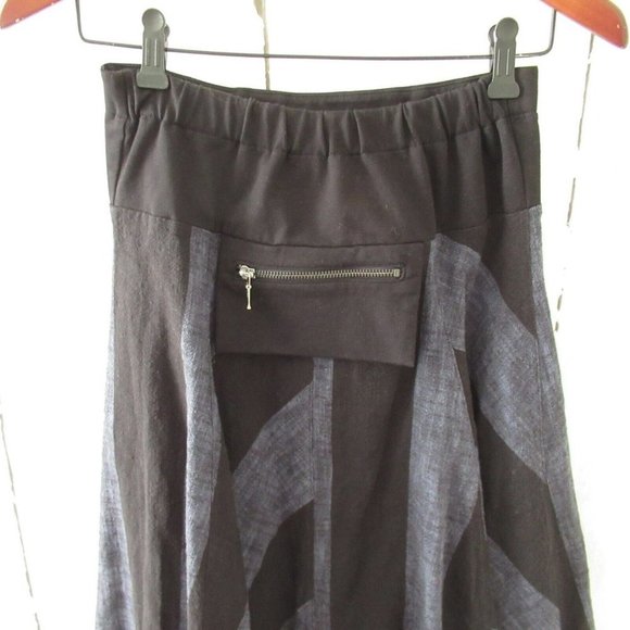 Nor Denmark Skirt 2 34 Black Blue Stripe Linen Blend Maxi Midi Lagenlook - Picture 2 of 5